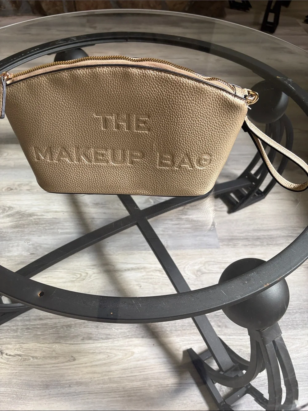 THE MAKEUP BAG Embossed Wristlet Pouch in Taupe